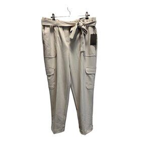 NWT Chapter One Womens Beige Cargo Pants With Tie Waist & Pockets Straight Leg A